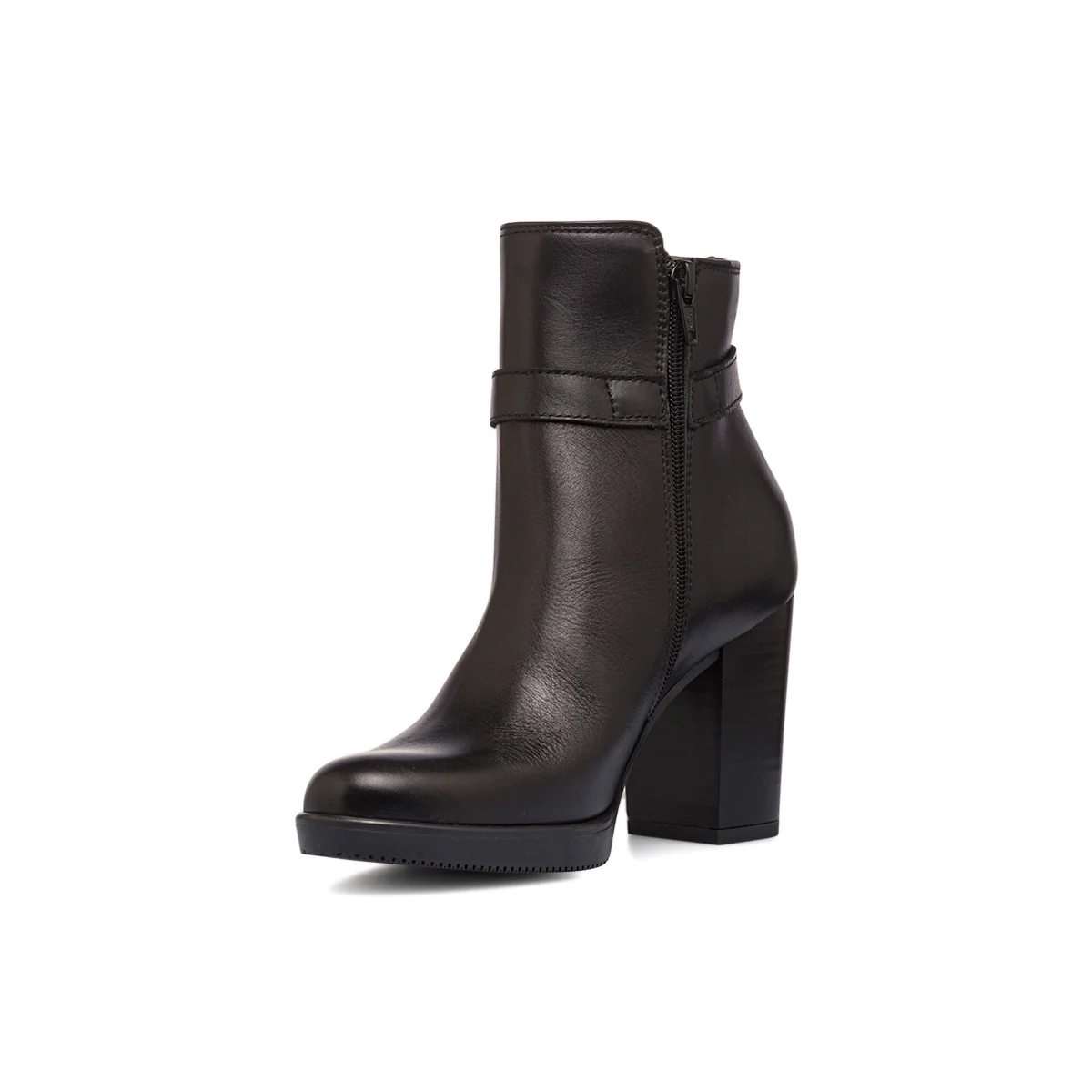 Stivaletti con tacco 8,5 cm da donna neri in pelle con cinturino P Essentials - Image 5