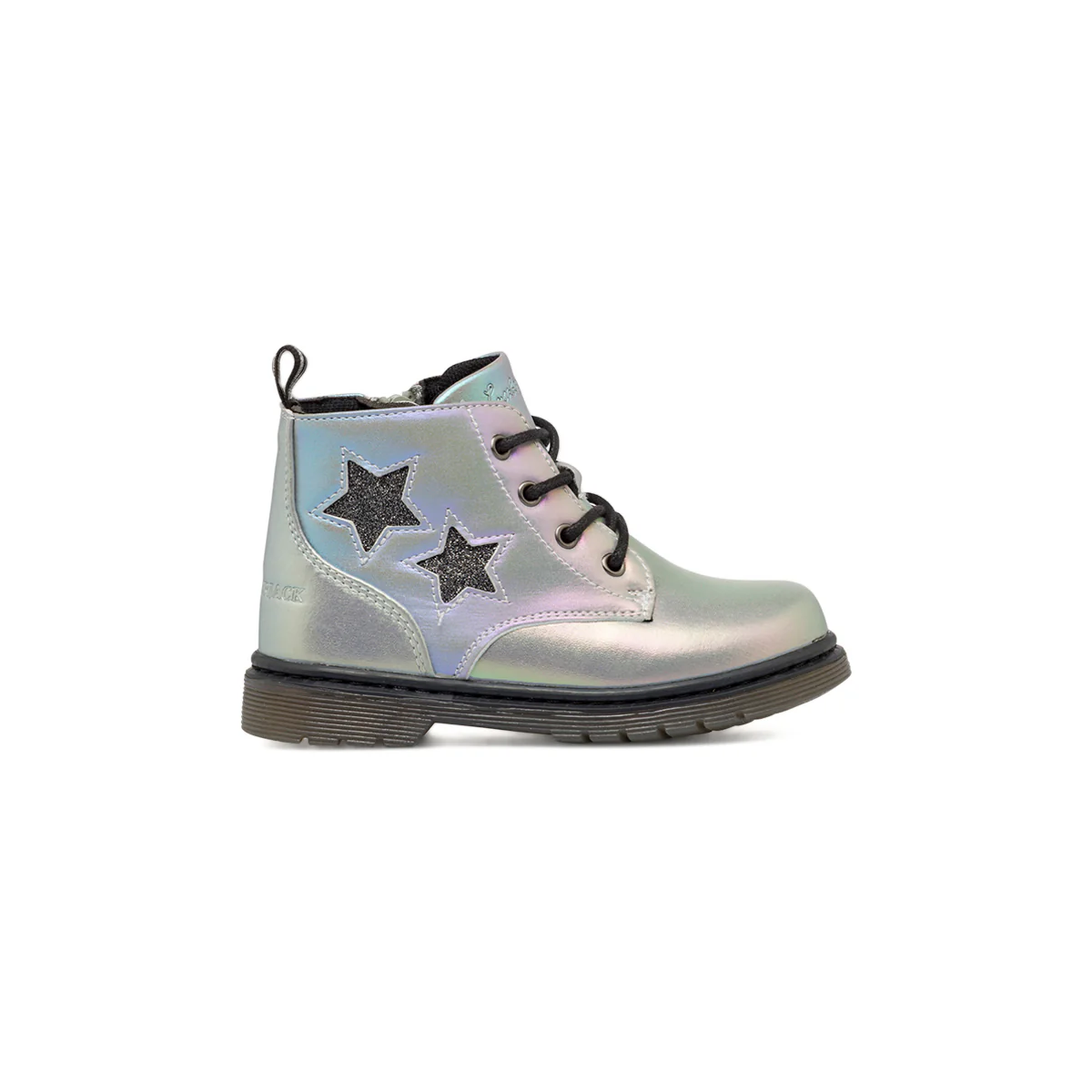 Stivaletti da bambina argento iridescente con stelle glitter nere Lumberjack