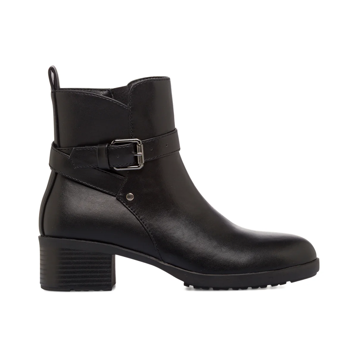 Stivaletti da donna neri con tacco e fibbia metallica P Soft