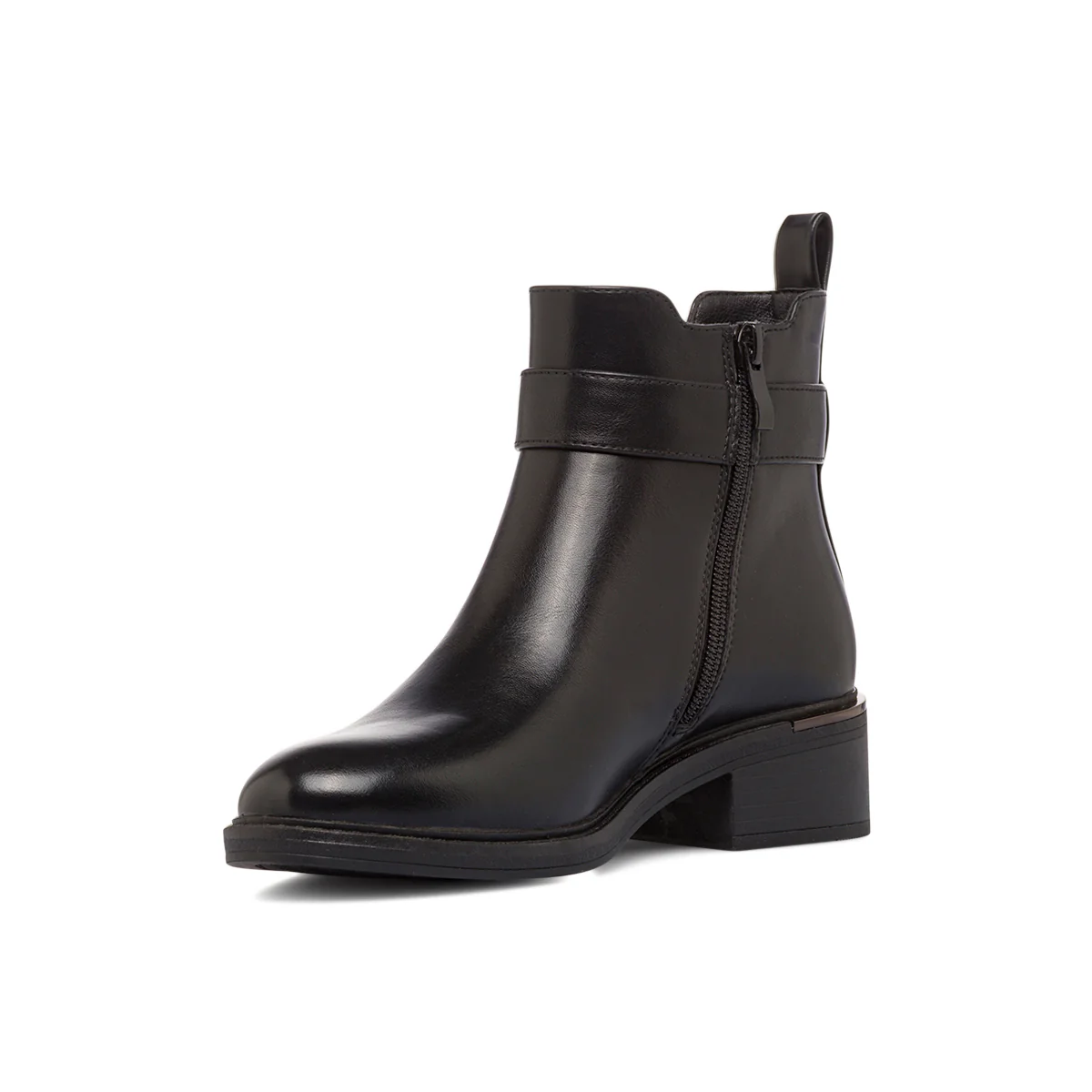Stivaletti da donna neri in pelle con zip e fibbia laterale P Soft - Image 4