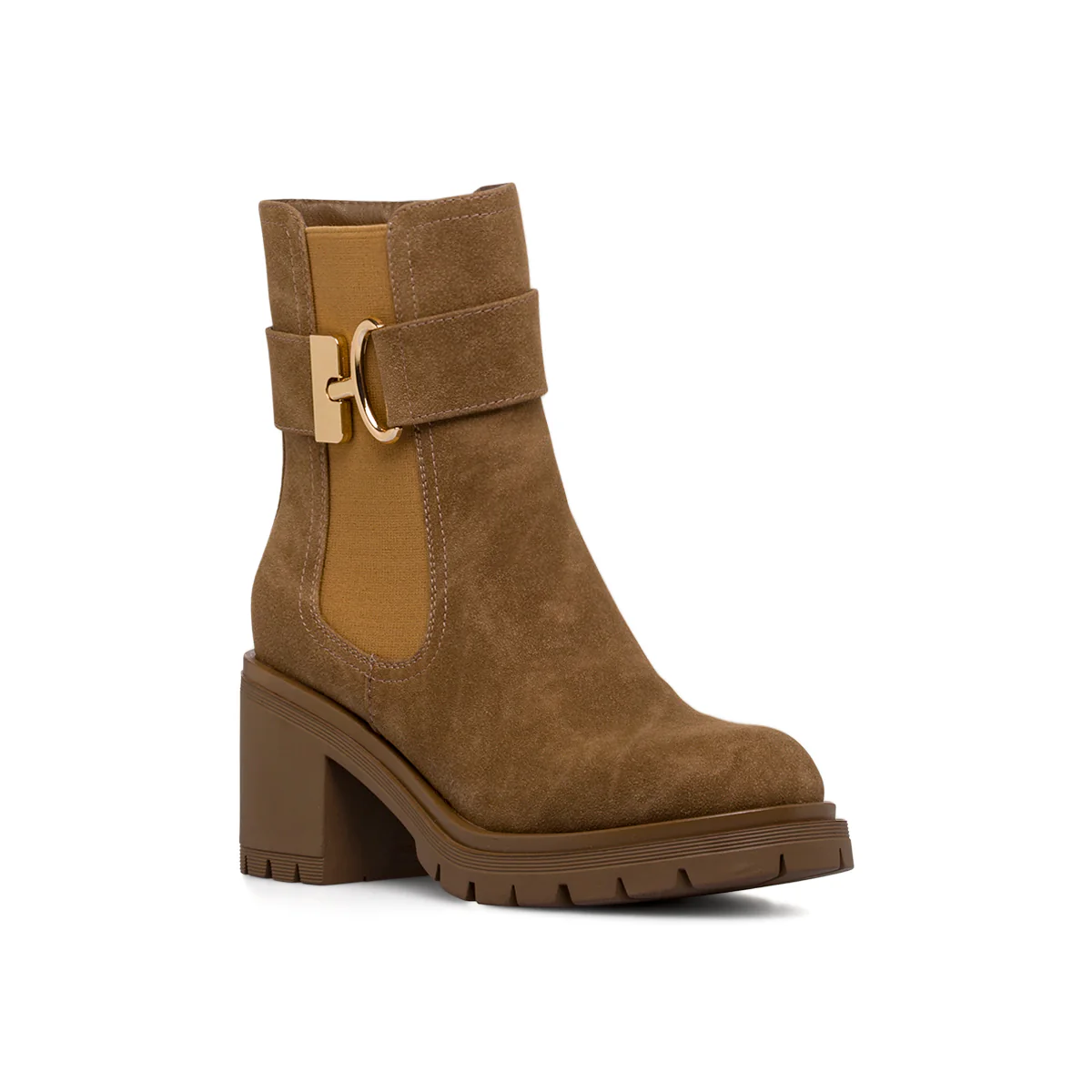 Stivaletti da donna taupe con tacco largo e fibbia metallica dorata Swish Jeans - Image 2