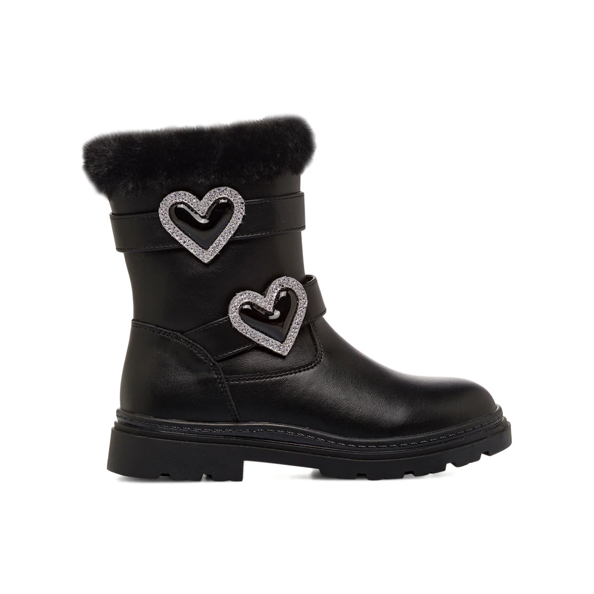 Stivaletti da Ragazza neri con fibbie a cuore in strass Swish Jeans