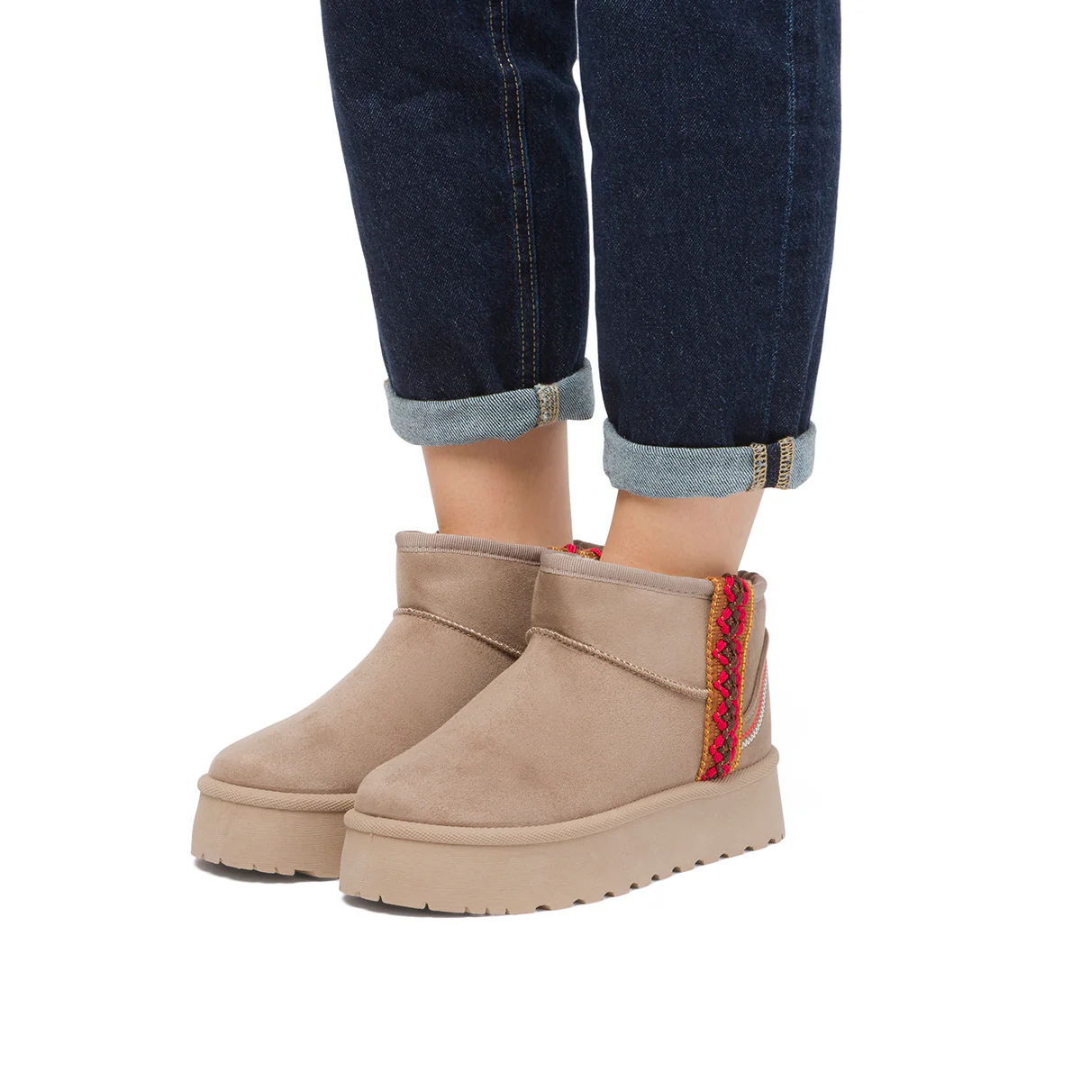 Stivaletti imbottiti effetto scamosciato con ricami da Donna khaki Lora Ferres - Image 2