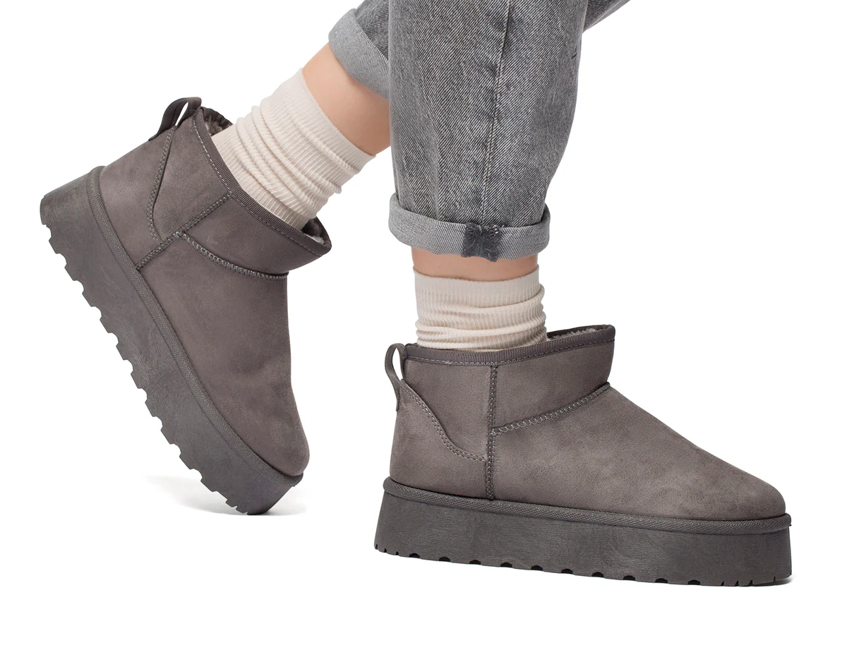 Stivaletti imbottiti grigi in tessuto da donna con suola platform Lora Ferres