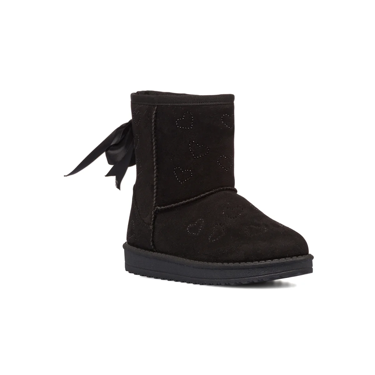 Stivaletti imbottiti cozy boots neri da bambina con cuori strass e fiocchetto 10 Baci - Image 2