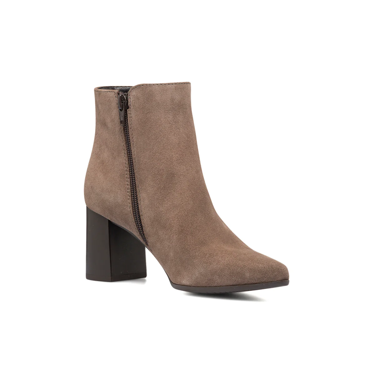 Stivaletti in pelle scamosciata grigi da donna con tacco a blocco 7 cm e zip P Essentials - Image 8