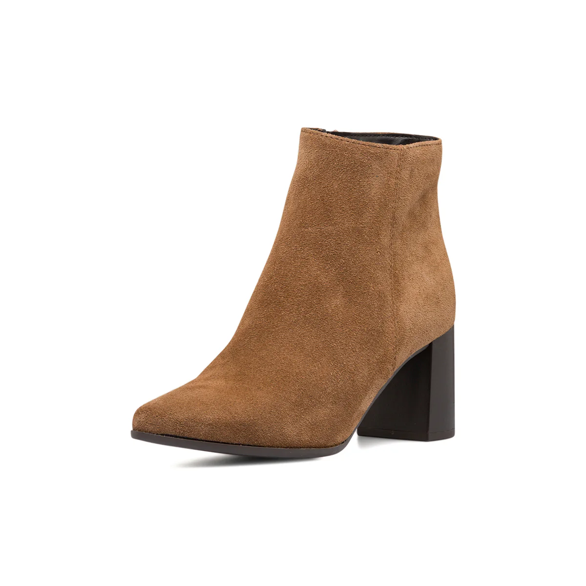 Stivaletti in pelle scamosciata marroni da donna con tacco a blocco 7 cm e zip P Essentials - Image 5