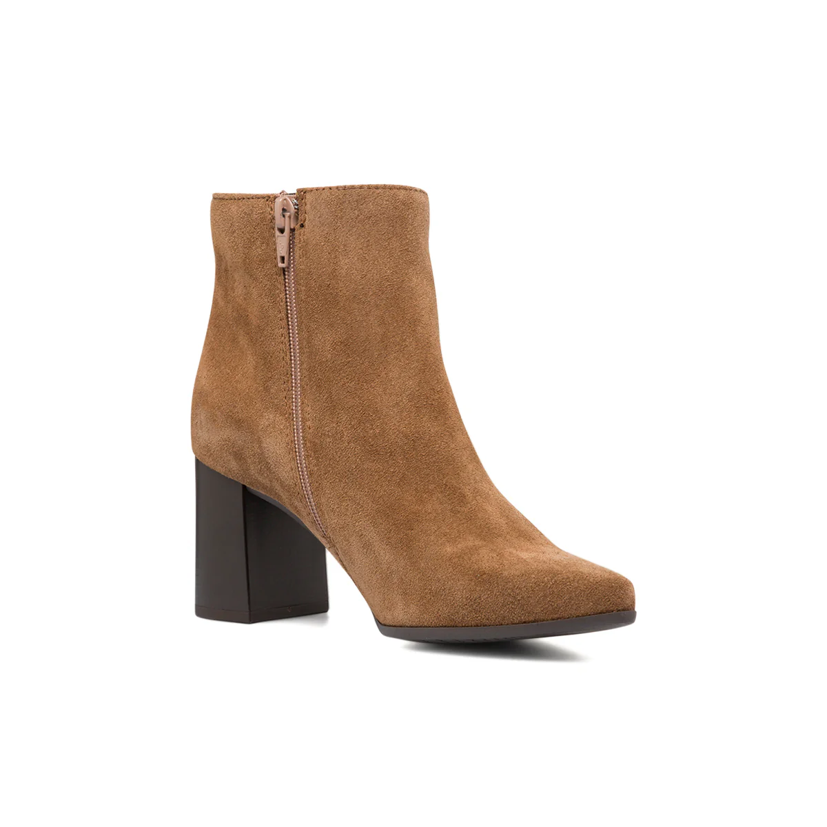 Stivaletti in pelle scamosciata marroni da donna con tacco a blocco 7 cm e zip P Essentials - Image 8