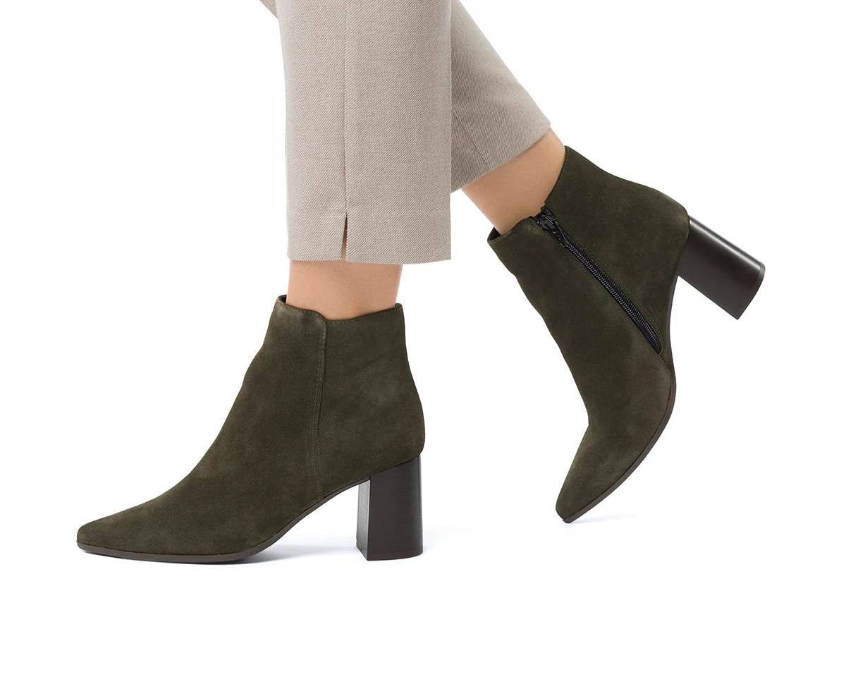 Stivaletti in pelle scamosciata verdi da donna con tacco a blocco 7 cm e zip P Essentials - Image 2