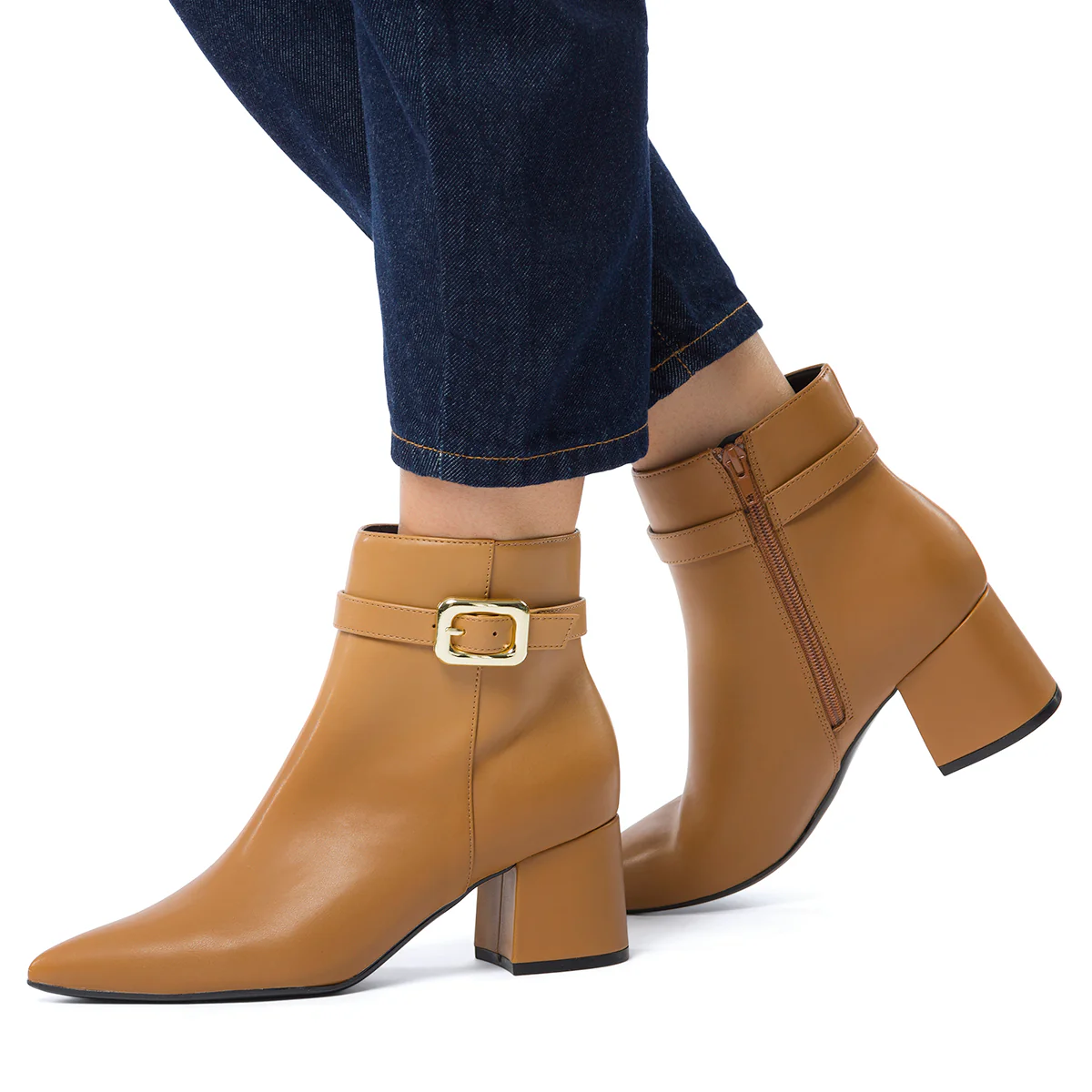Stivaletti marroni da donna con cinturino e tacco 7 cm Lora Ferres