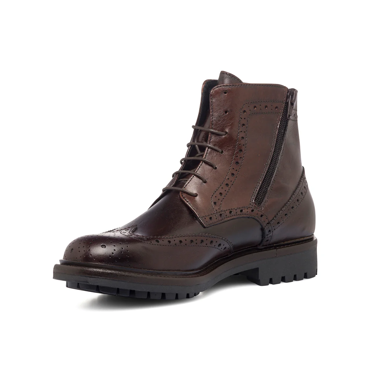 Stivaletti marroni da uomo in pelle con dettagli brogue Primopiano - Image 4