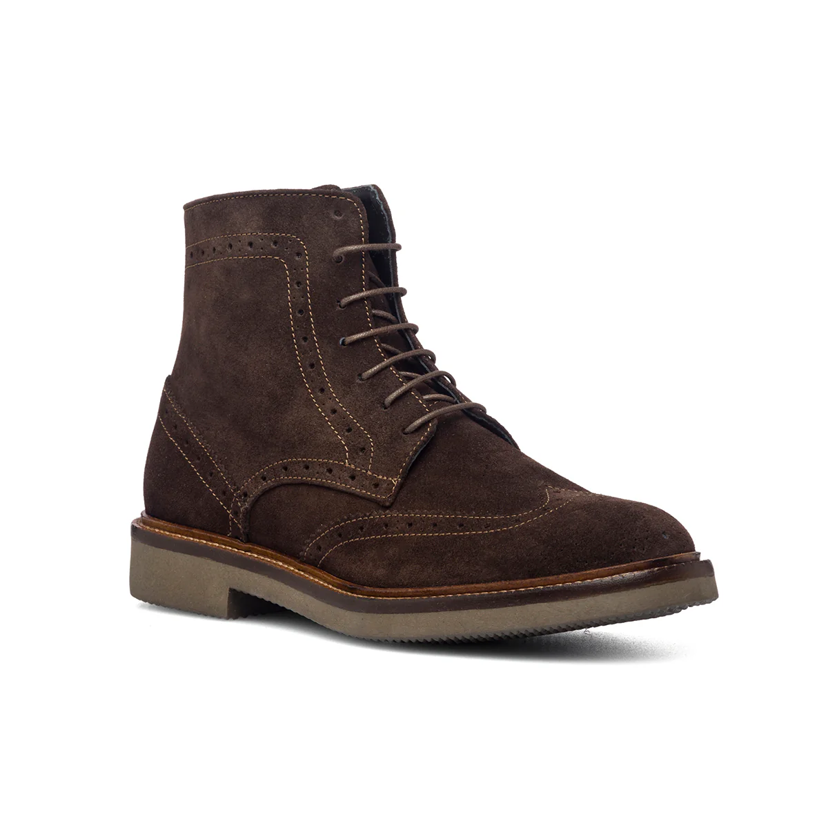 Stivaletti marroni in pelle scamosciata con dettagli brogue Primopiano - Image 2