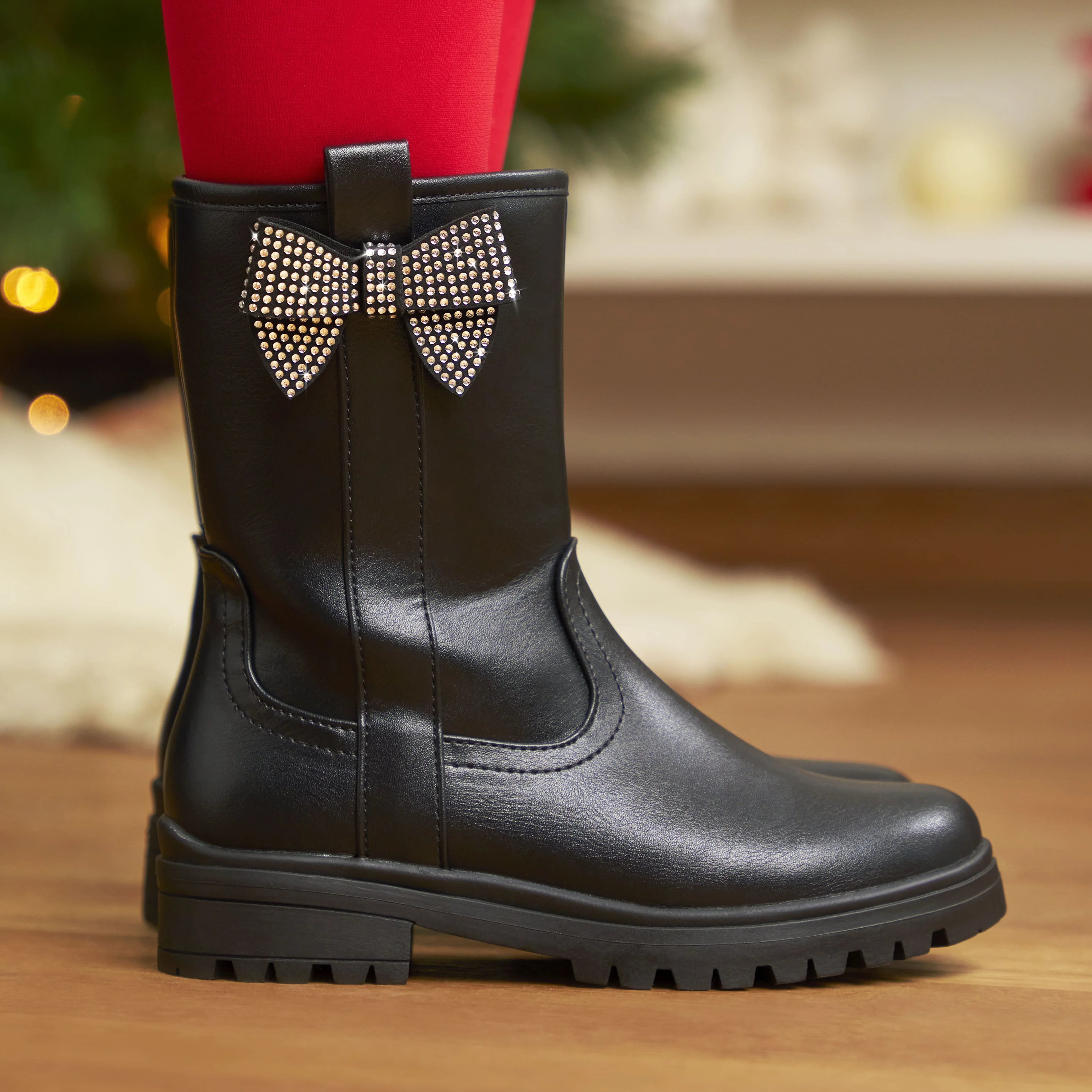 Stivaletti neri da bambina con fiocco di strass Le scarpe di Alice