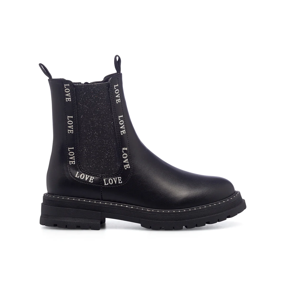 Stivaletti neri da bambina con inserto elastico glitterato 10 Baci