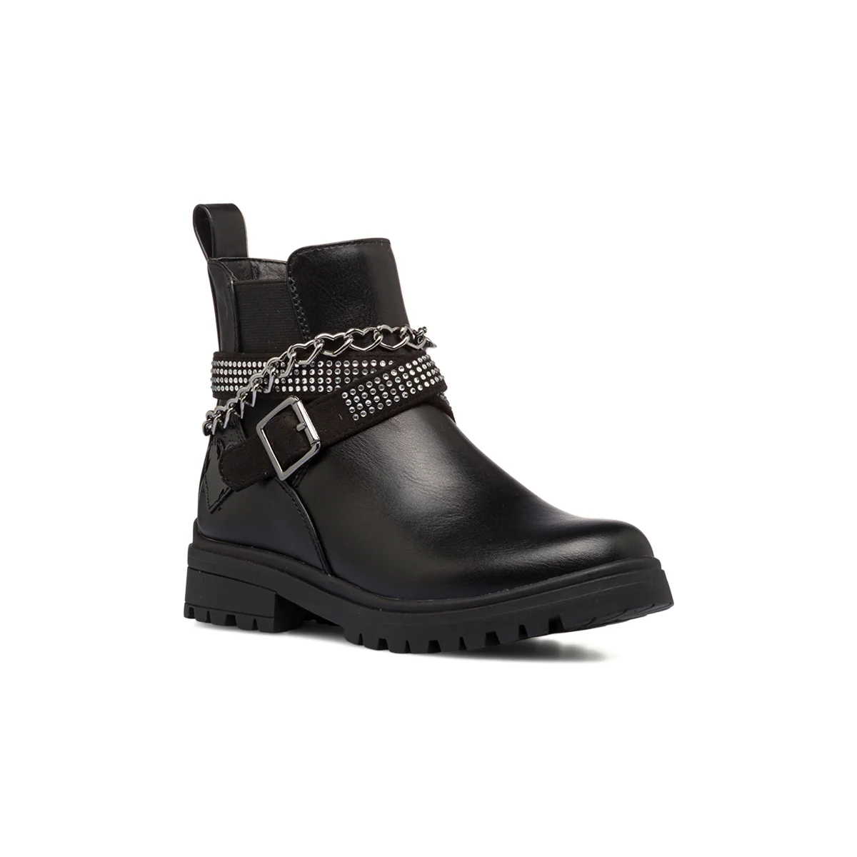 Stivaletti neri da bambina con strass e catenina Le scarpe di Alice - Image 2