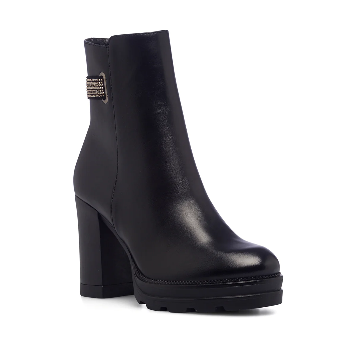 Stivaletti neri da donna con piccole borchie sul cinturino e tacco 9 cm Lora Ferres - Image 2