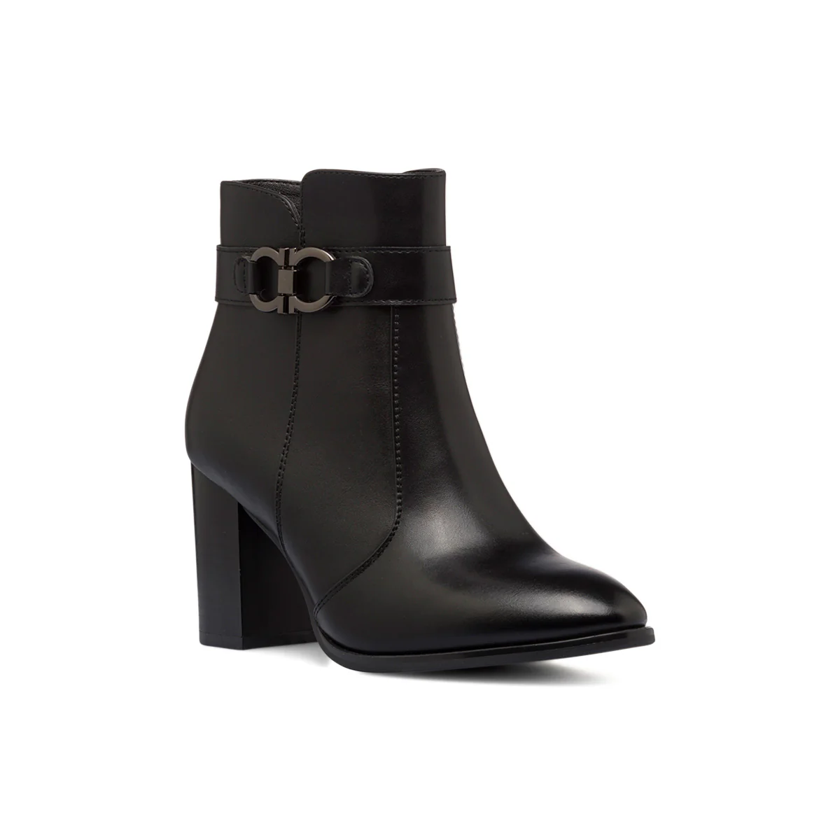 Stivaletti neri da donna con tacco 8 cm, zip laterale e cinturino con morsetto Lora Ferres - Image 2