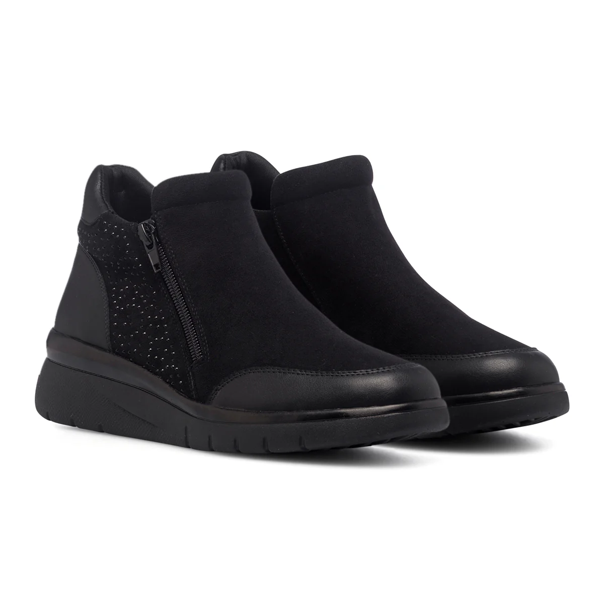 Stivaletti neri da donna con zip laterale e strass P Eco Friendly - Image 5