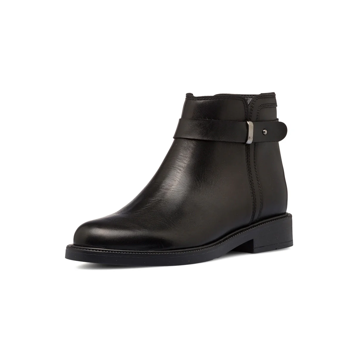 Stivaletti neri da donna in pelle con cinturino laterale P Essentials - Image 2