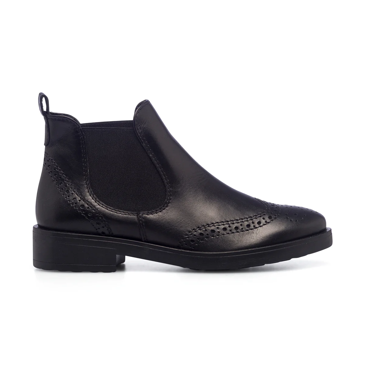 Stivaletti neri da donna in pelle con dettagli brogue Primopiano