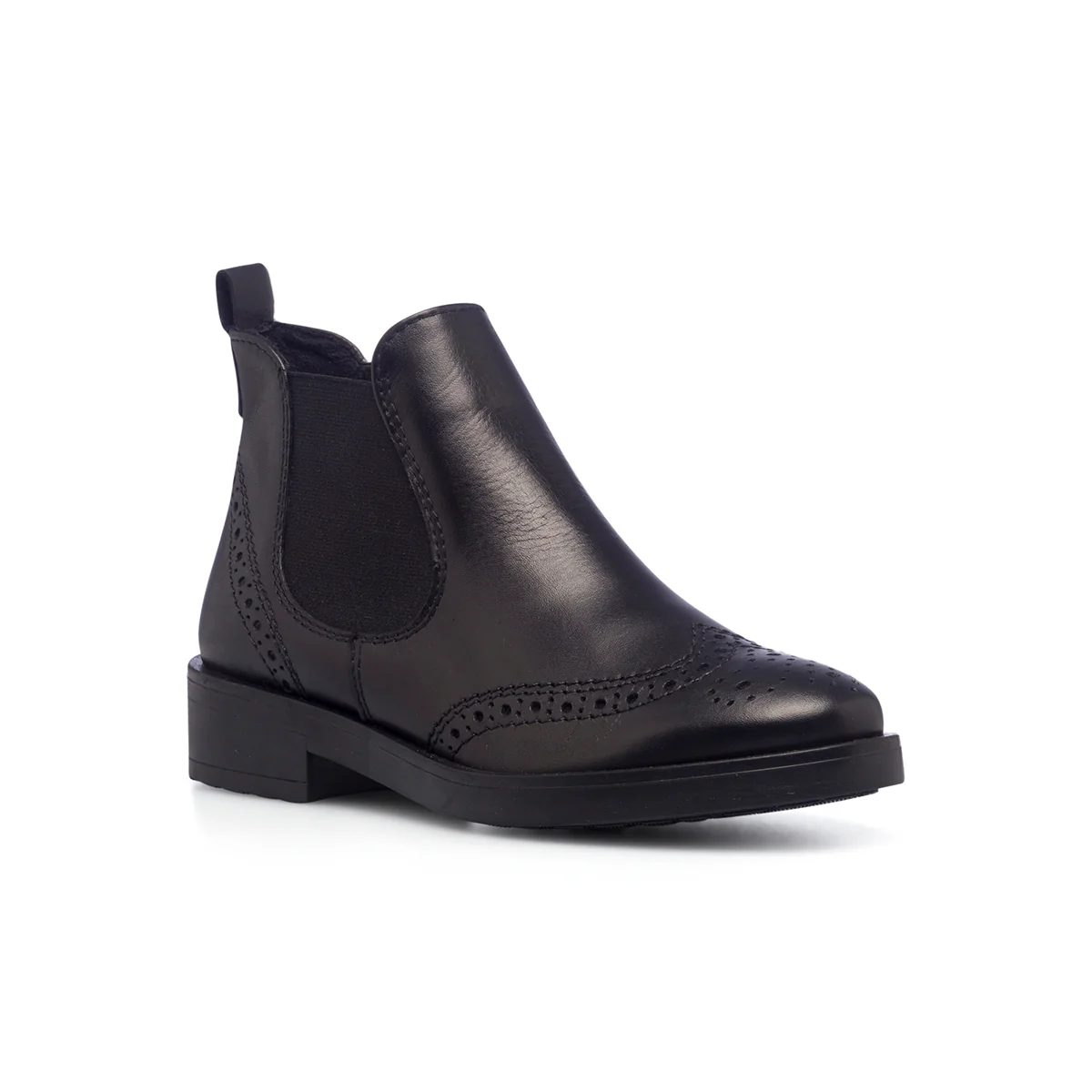 Stivaletti neri da donna in pelle con dettagli brogue Primopiano - Image 2