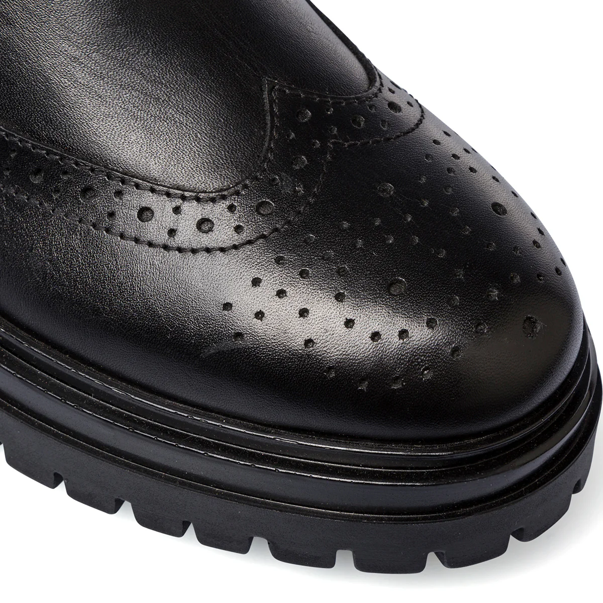 Stivaletti neri da Donna in pelle con lavorazione brogue Primopiano - Image 4