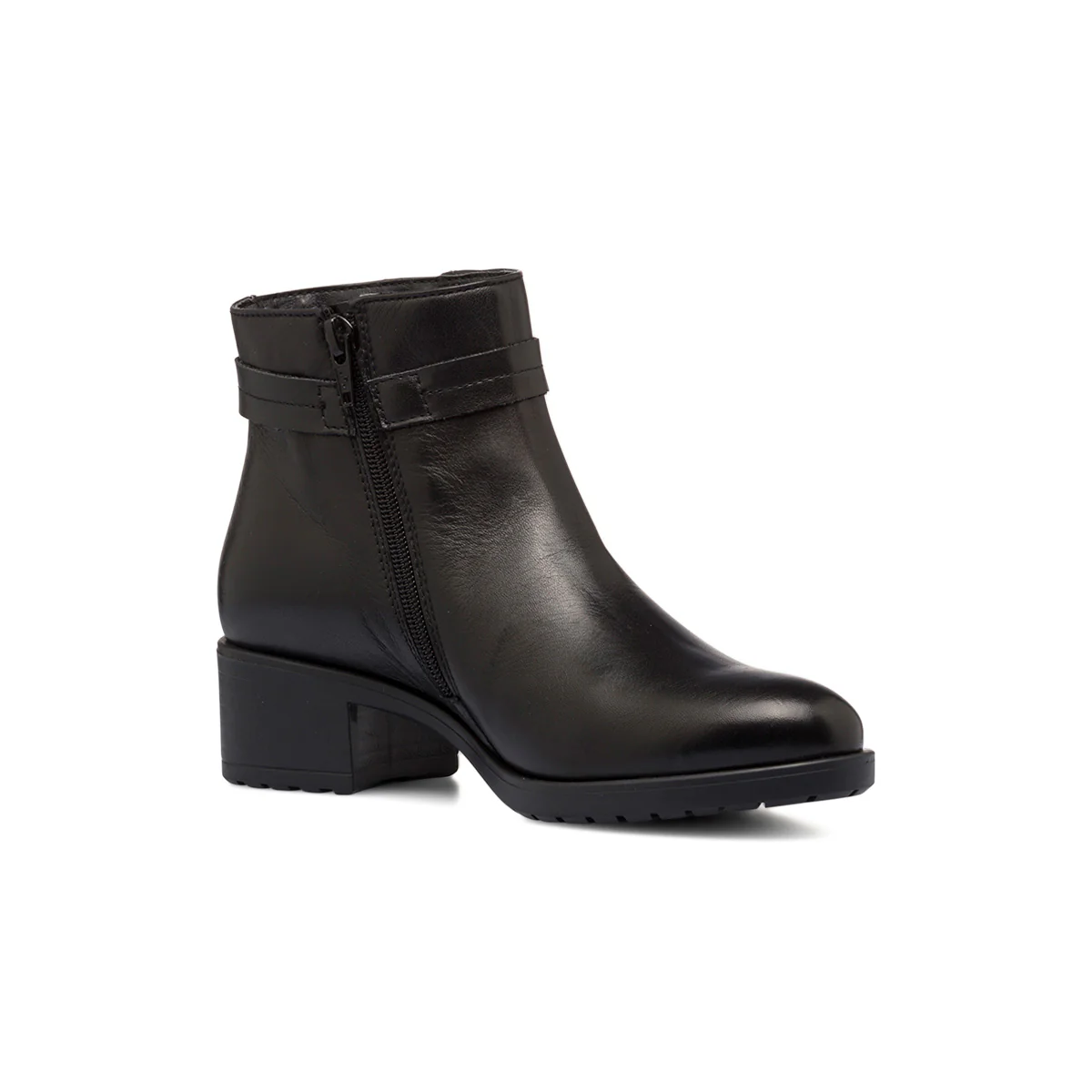 Stivaletti neri da donna in pelle con zip e cinturino Primopiano - Image 4