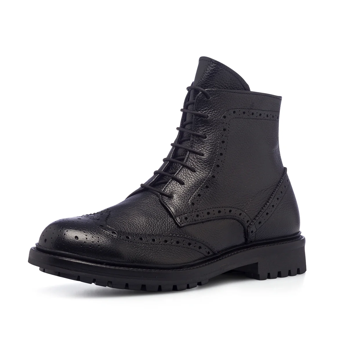 Stivaletti neri da uomo in pelle con dettagli brogue Primopiano - Image 2