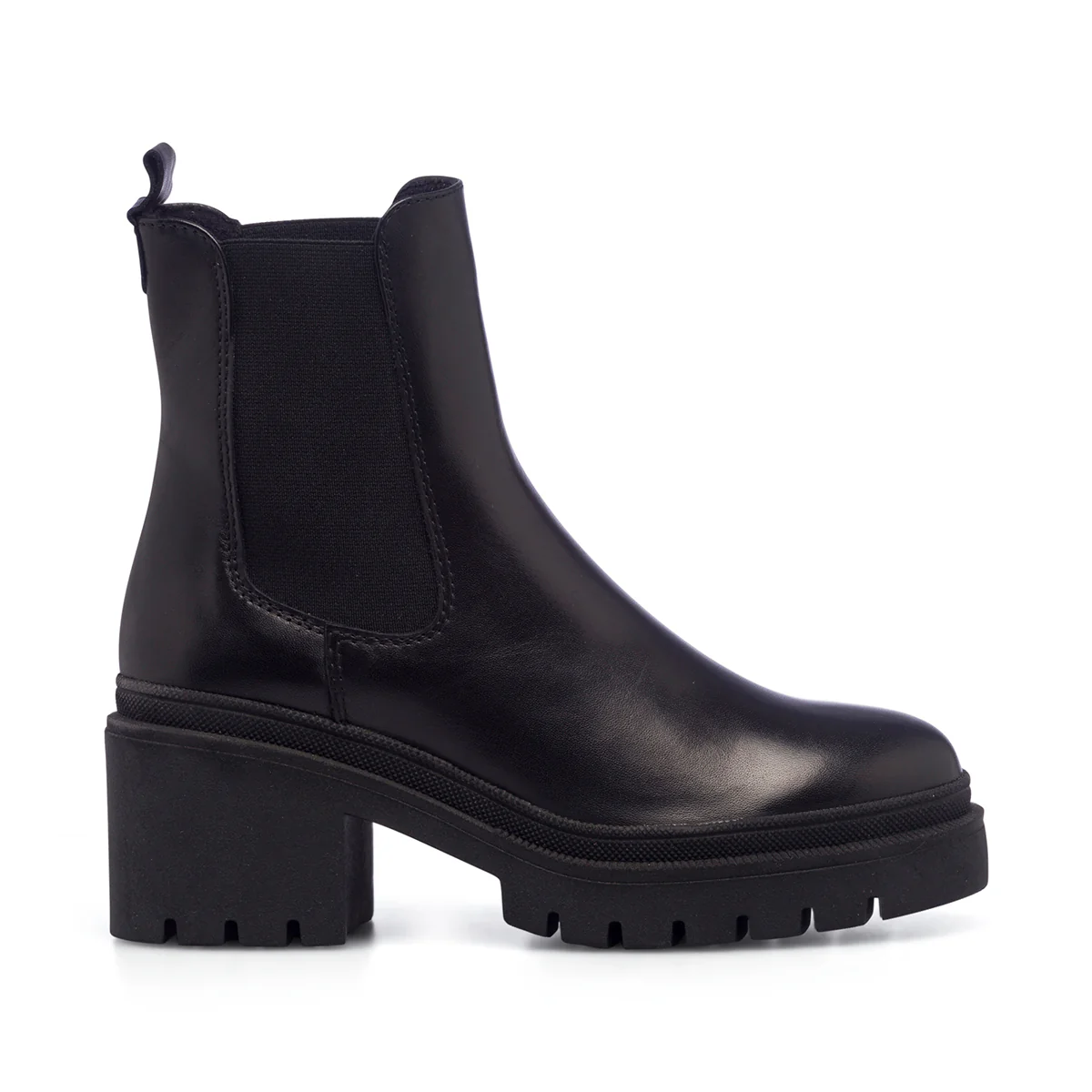 Stivaletti neri in pelle da donna con tacco 6 cm e inserti elastici Primopiano