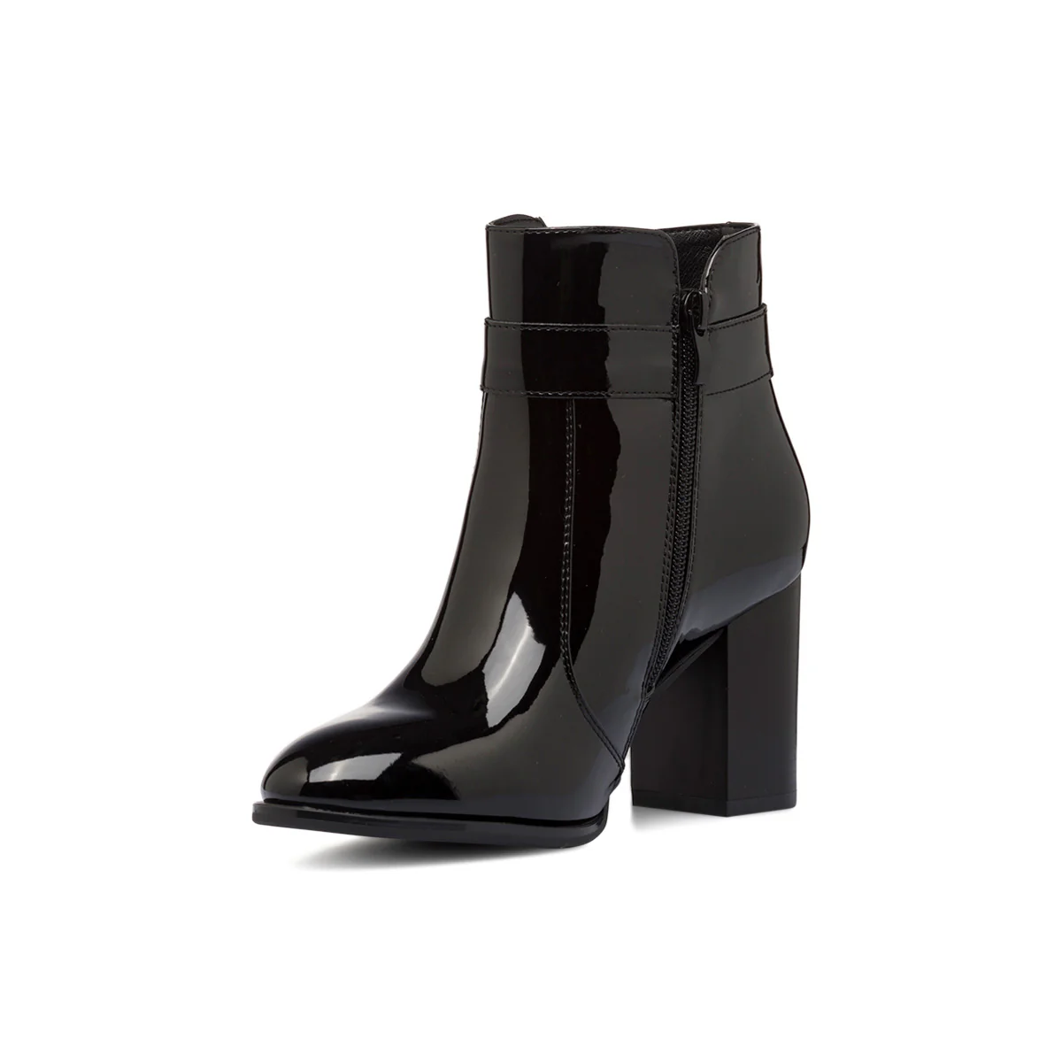 Stivaletti neri in vernice da donna con tacco 8 cm, zip laterale e cinturino con morsetto Lora Ferre - Image 5