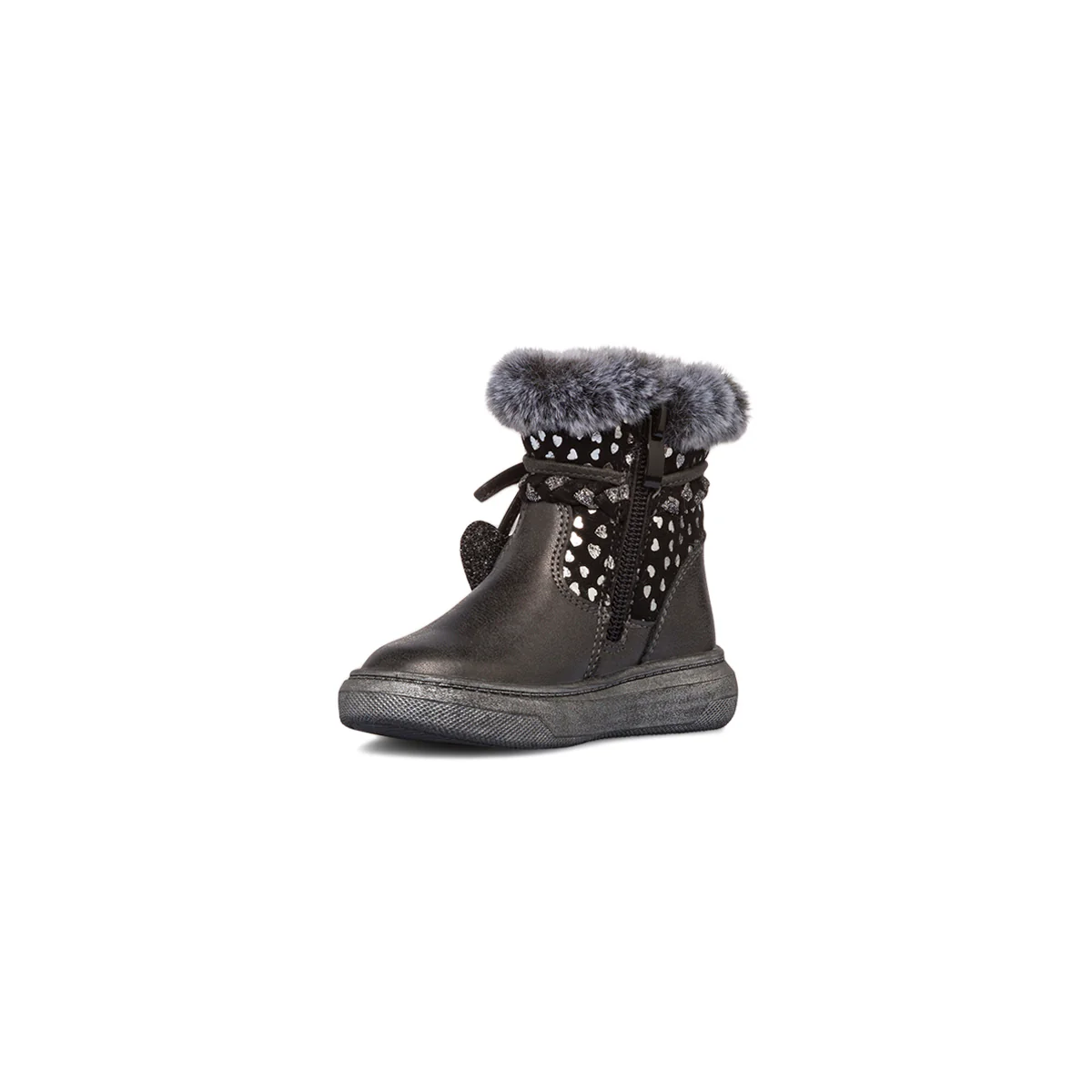 Stivaletti imbottiti neri metal da bambina con finta pelliccia Le Scarpe di Alice - Image 4