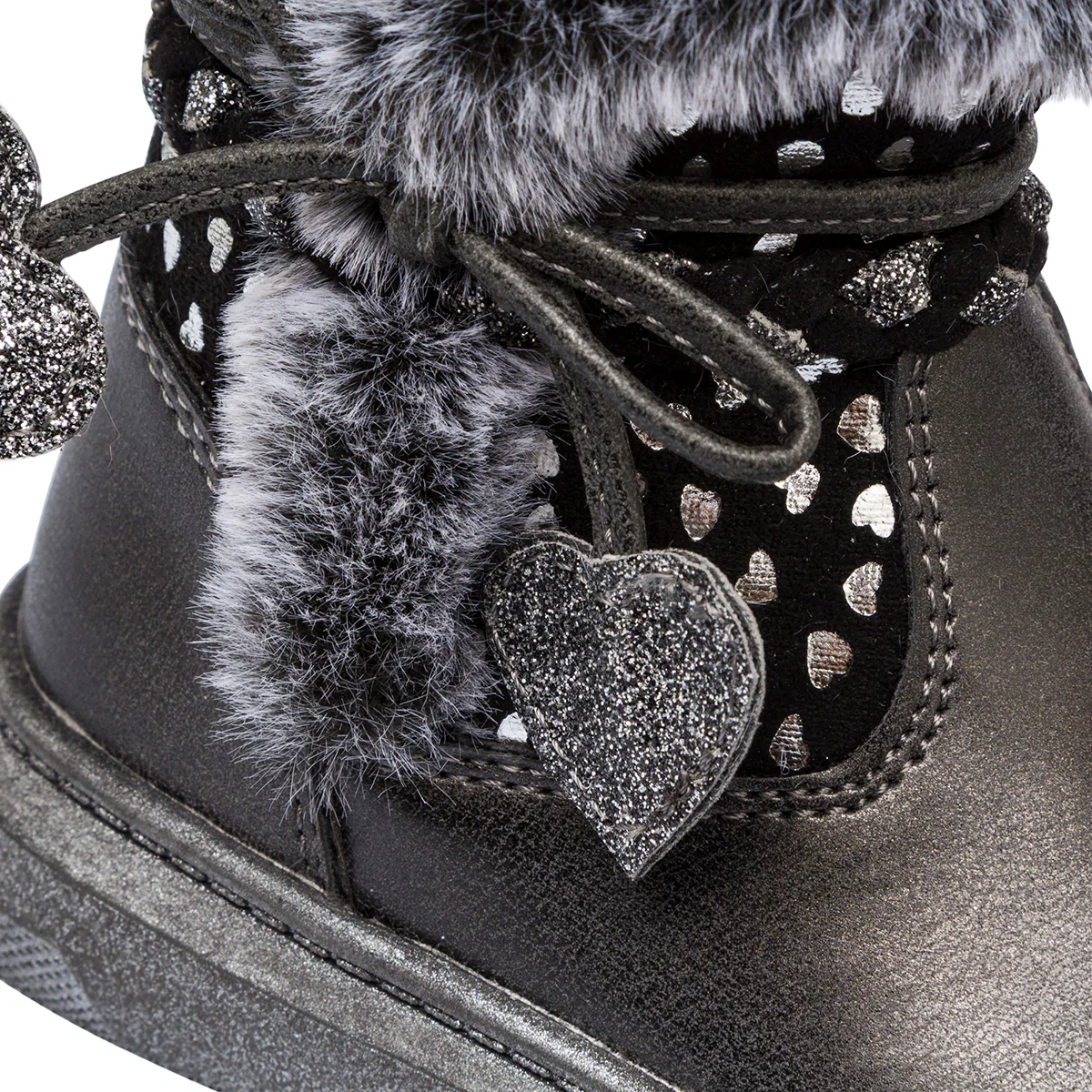 Stivaletti imbottiti neri metal da bambina con finta pelliccia Le Scarpe di Alice - Image 6