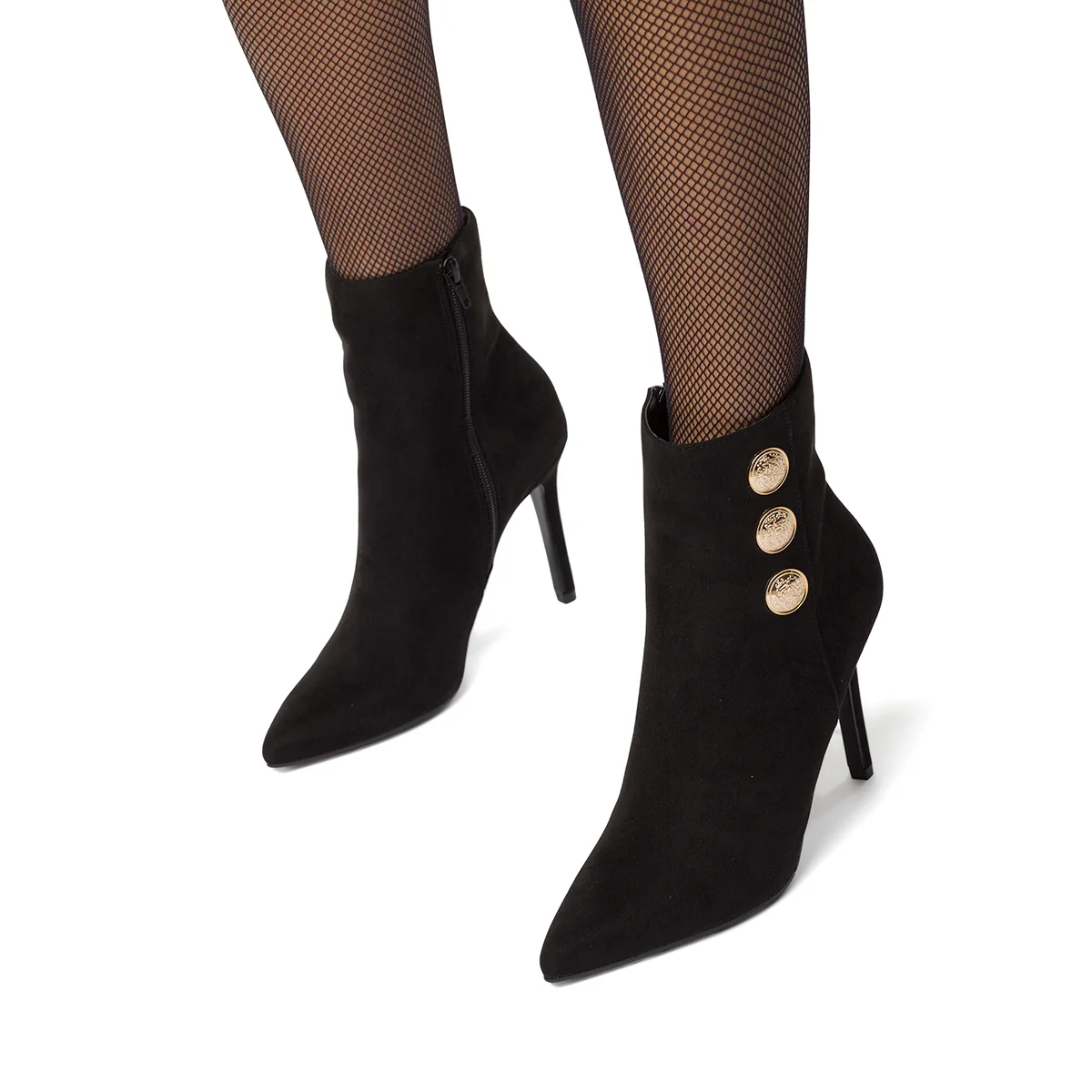 Stivaletti neri scamosciati da donna con bottoni oro e tacco a stiletto 9 cm Lora Ferres - Image 10