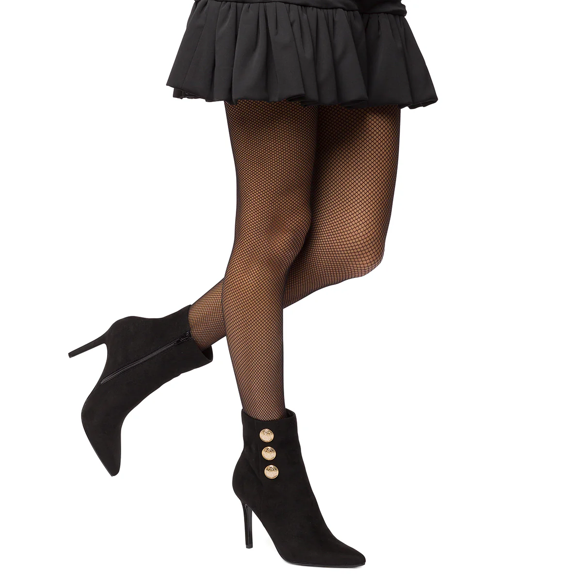 Stivaletti neri scamosciati da donna con bottoni oro e tacco a stiletto 9 cm Lora Ferres - Image 7