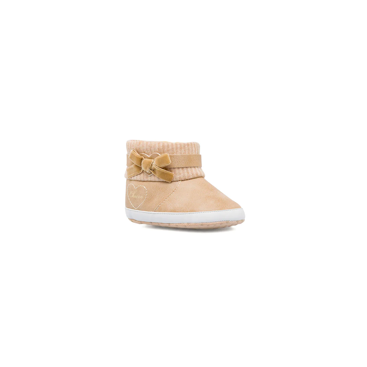 Stivaletti primi passi Chicco beige con polsino in maglia e fiocco - Image 2