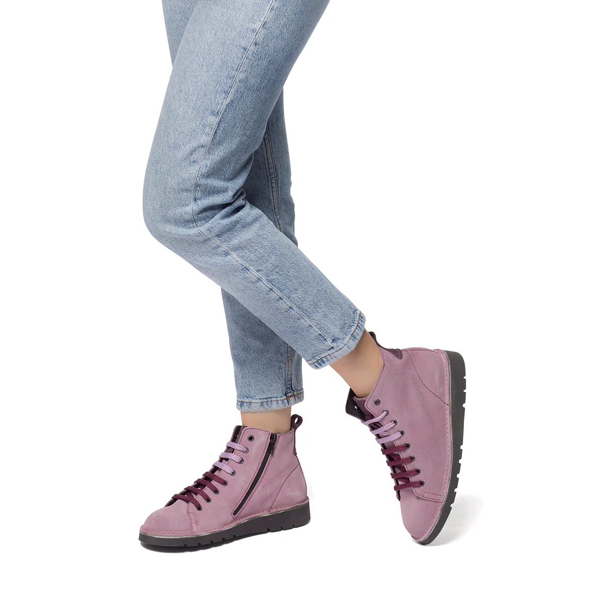 Stivaletti rosa in pelle scamosciata da donna con dettagli viola Primopiano - Image 3