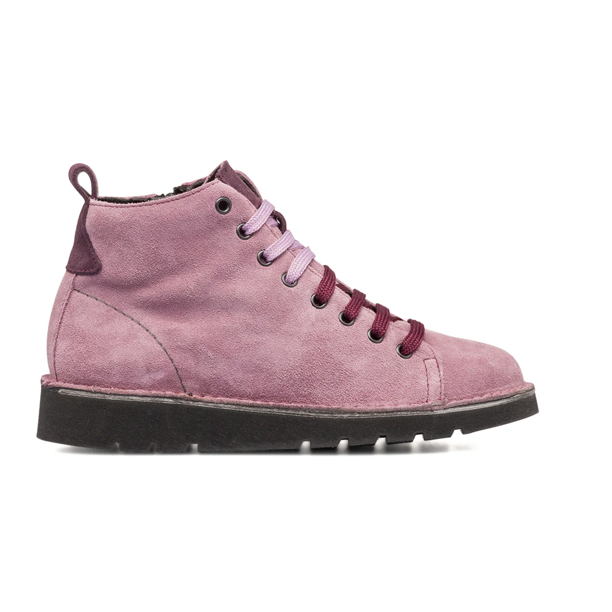 Stivaletti rosa in pelle scamosciata da donna con dettagli viola Primopiano - Image 4