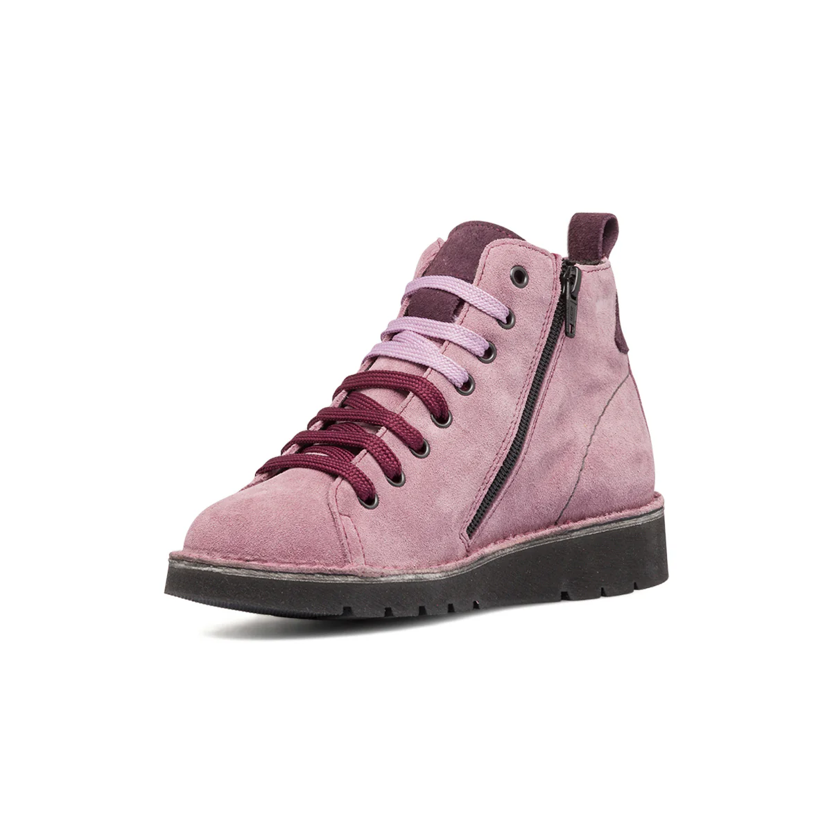 Stivaletti rosa in pelle scamosciata da donna con dettagli viola Primopiano - Image 7