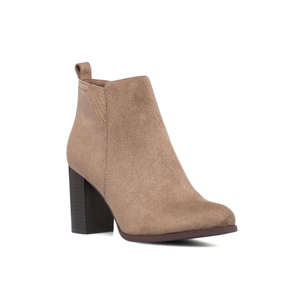 Stivaletti taupe in microfibra da donna con tacco 8 cm e borchiette Lora Ferres - Image 5