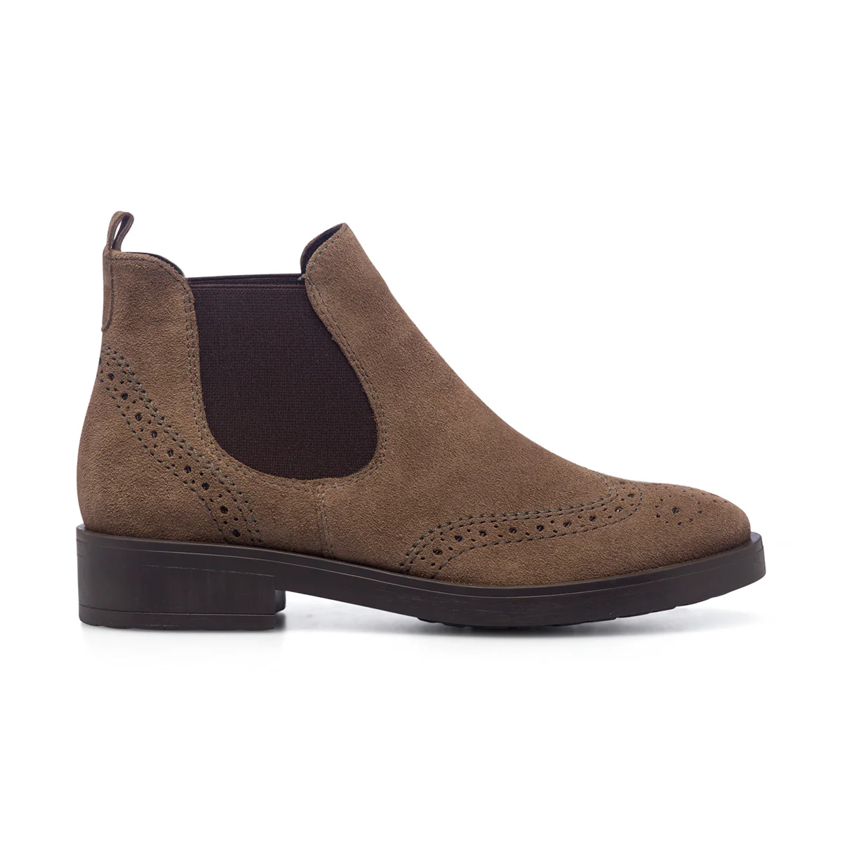 Stivaletti taupe in pelle scamosciata da donna con dettagli brogue Primopiano