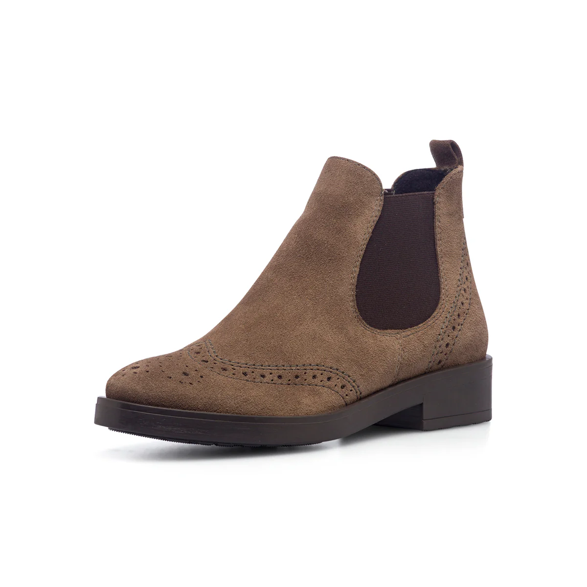 Stivaletti taupe in pelle scamosciata da donna con dettagli brogue Primopiano - Image 2