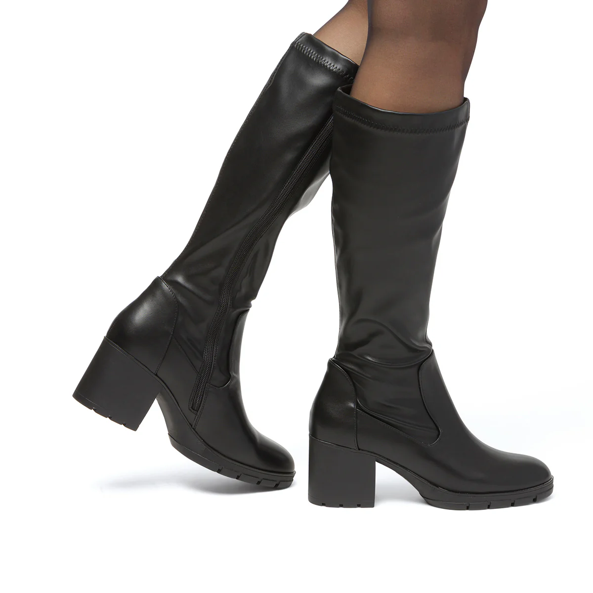 Stivali alti neri comfort da Donna con tacco a blocco 7 cm P Soft