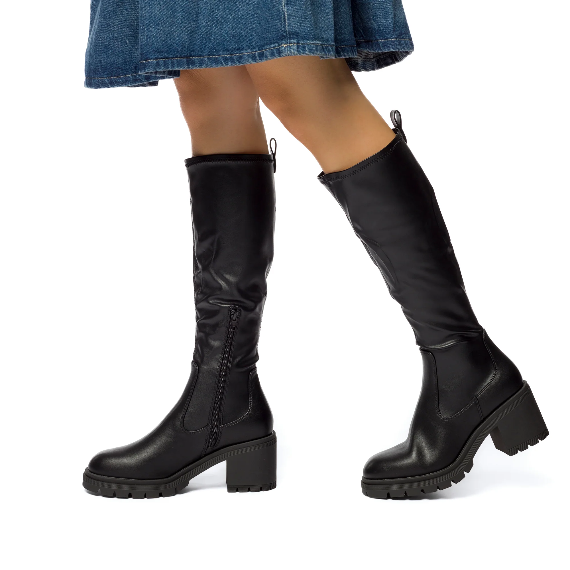 Stivali alti neri da donna con tacco 8 cm e suola carrarmato Swish Jeans - Image 3