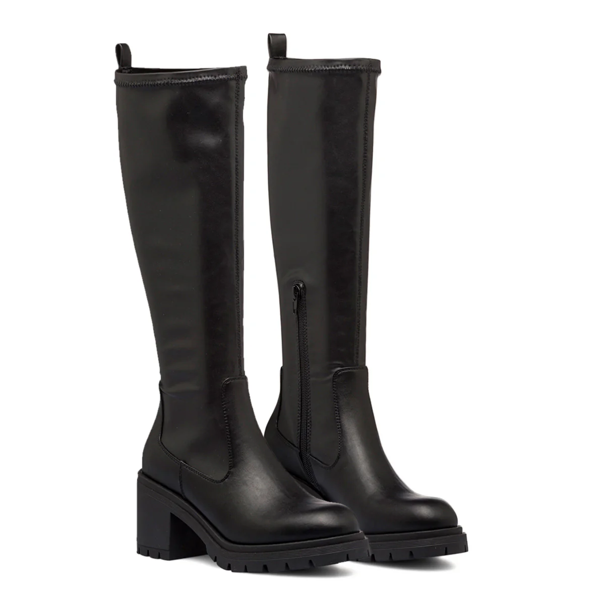 Stivali alti neri da donna con tacco 8 cm e suola carrarmato Swish Jeans - Image 4
