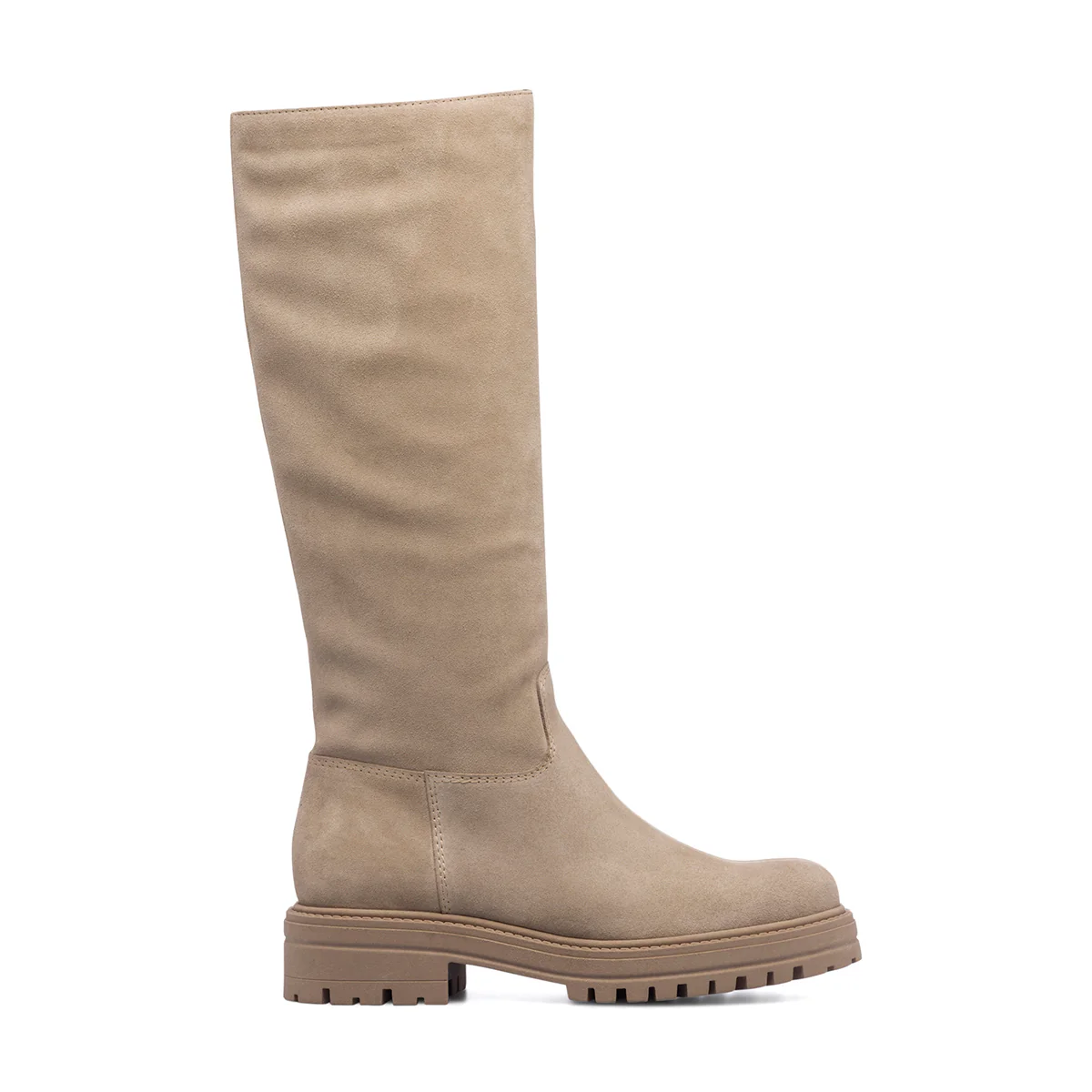 Stivali beige da donna in pelle scamosciata Primopiano