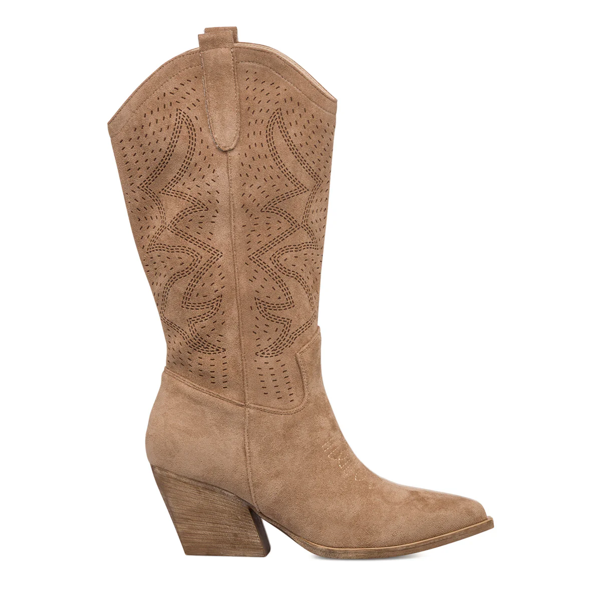 Stivali camperos texani khaki da donna con tacco a blocco 6 cm Lora Ferres