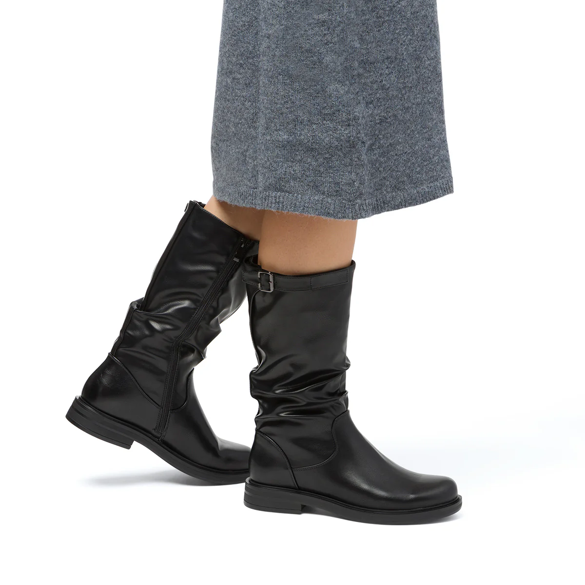Stivali comfort da donna neri effetto piegato P Soft