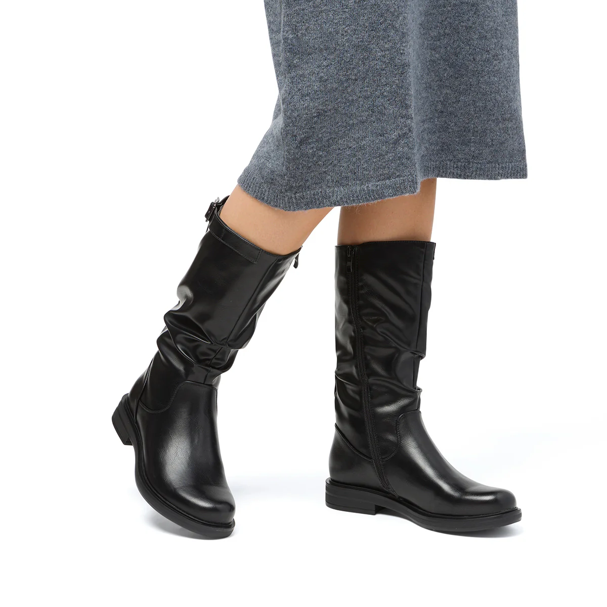 Stivali comfort da donna neri effetto piegato P Soft - Image 2