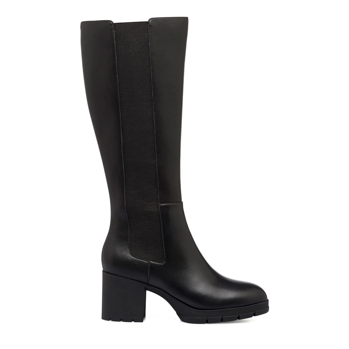 Stivali alti comfort neri da donna con tacco 7 cm ed elastico laterale P Soft