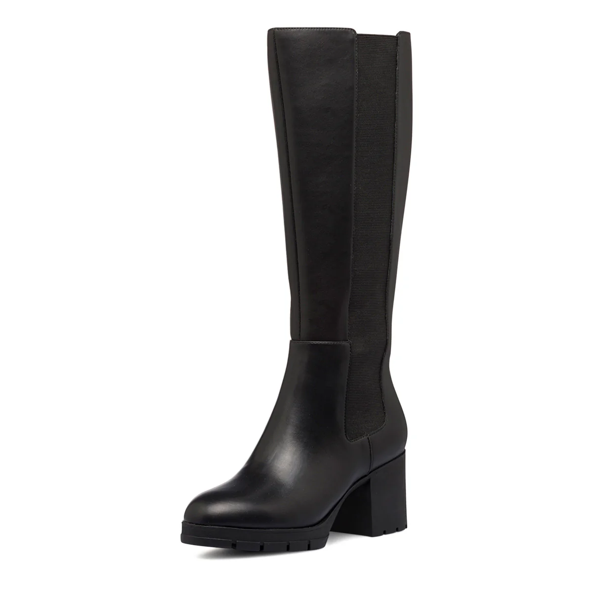 Stivali alti comfort neri da donna con tacco 7 cm ed elastico laterale P Soft - Image 2